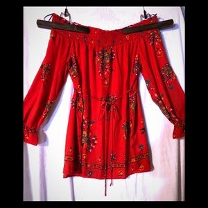 Off shoulder red peasant dress